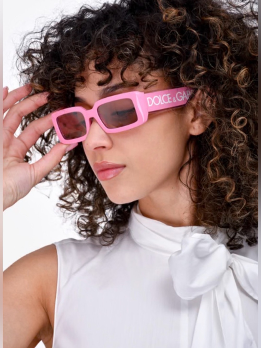 Dolce & Gabbana Bubblegum Pink Rectangular Logo Sunglasses
